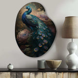 Peacock With Flowers - Asymmetric Metal Wall Art