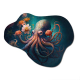 Octopus In The Ocean With Flowers III - Asymmetric Metal Wall Art