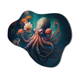 Octopus In The Ocean With Flowers III - Asymmetric Metal Wall Art