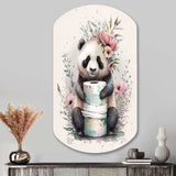 Panda With Roll Of Toilet Paper And Flowers - Asymmetric Metal Wall Art