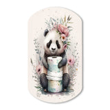 Panda With Roll Of Toilet Paper And Flowers - Asymmetric Metal Wall Art