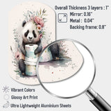 Panda With Roll Of Toilet Paper And Flowers - Asymmetric Metal Wall Art