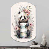 Panda With Roll Of Toilet Paper And Flowers - Asymmetric Metal Wall Art