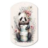 Panda With Roll Of Toilet Paper And Flowers - Asymmetric Metal Wall Art