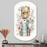 Teddy Bear With Roll Of Toilet Paper And Flowers - Asymmetric Metal Wall Art