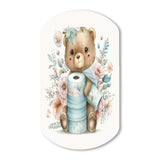 Teddy Bear With Roll Of Toilet Paper And Flowers - Asymmetric Metal Wall Art