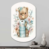 Teddy Bear With Roll Of Toilet Paper And Flowers - Asymmetric Metal Wall Art