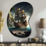 Pirate Boat On The Ocean - Asymmetric Metal Wall Art