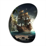 Pirate Boat On The Ocean - Asymmetric Metal Wall Art