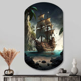 Pirate Boat On The Ocean - Asymmetric Metal Wall Art