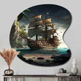 Pirate Boat On The Ocean - Asymmetric Metal Wall Art