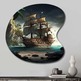 Pirate Boat On The Ocean - Asymmetric Metal Wall Art