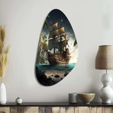 Pirate Boat On The Ocean - Asymmetric Metal Wall Art