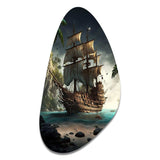 Pirate Boat On The Ocean - Asymmetric Metal Wall Art