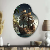 Pirate Boat On The Ocean - Asymmetric Metal Wall Art