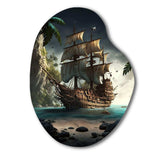 Pirate Boat On The Ocean - Asymmetric Metal Wall Art