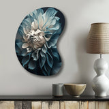 Blue And White Dahlia Flowers I - Asymmetric Metal Wall Art