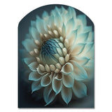 Blue And White Dahlia Flowers IV - Asymmetric Metal Wall Art