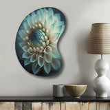 Blue And White Dahlia Flowers IV - Asymmetric Metal Wall Art