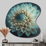 Blue And White Dahlia Flowers IV - Asymmetric Metal Wall Art