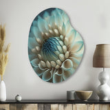 Blue And White Dahlia Flowers IV - Asymmetric Metal Wall Art