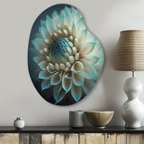 Blue And White Dahlia Flowers IV - Asymmetric Metal Wall Art