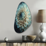 Blue And White Dahlia Flowers V - Asymmetric Metal Wall Art