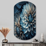 Dahlia Flowers Blue And White II - Asymmetric Metal Wall Art