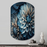 Dahlia Flowers Blue And White II - Asymmetric Metal Wall Art