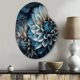 Dahlia Flowers Blue And White II - Asymmetric Metal Wall Art