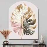 Gold And White Philodendron Leaf II - Asymmetric Metal Wall Art