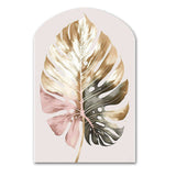 Gold And White Philodendron Leaf II - Asymmetric Metal Wall Art