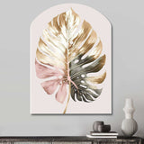 Gold And White Philodendron Leaf II - Asymmetric Metal Wall Art