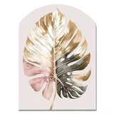 Gold And White Philodendron Leaf II - Asymmetric Metal Wall Art