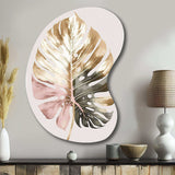 Gold And White Philodendron Leaf II - Asymmetric Metal Wall Art