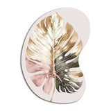 Gold And White Philodendron Leaf II - Asymmetric Metal Wall Art