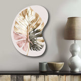 Gold And White Philodendron Leaf II - Asymmetric Metal Wall Art