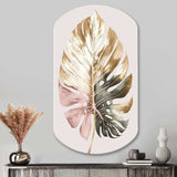 Gold And White Philodendron Leaf II - Asymmetric Metal Wall Art