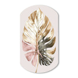 Gold And White Philodendron Leaf II - Asymmetric Metal Wall Art