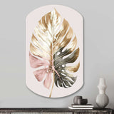 Gold And White Philodendron Leaf II - Asymmetric Metal Wall Art