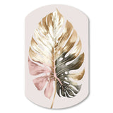 Gold And White Philodendron Leaf II - Asymmetric Metal Wall Art