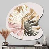 Gold And White Philodendron Leaf II - Asymmetric Metal Wall Art