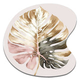 Gold And White Philodendron Leaf II - Asymmetric Metal Wall Art