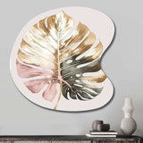 Gold And White Philodendron Leaf II - Asymmetric Metal Wall Art