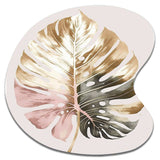 Gold And White Philodendron Leaf II - Asymmetric Metal Wall Art