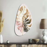 Gold And White Philodendron Leaf II - Asymmetric Metal Wall Art