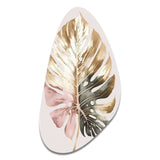 Gold And White Philodendron Leaf II - Asymmetric Metal Wall Art