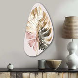 Gold And White Philodendron Leaf II - Asymmetric Metal Wall Art