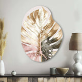 Gold And White Philodendron Leaf II - Asymmetric Metal Wall Art