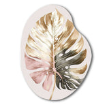 Gold And White Philodendron Leaf II - Asymmetric Metal Wall Art